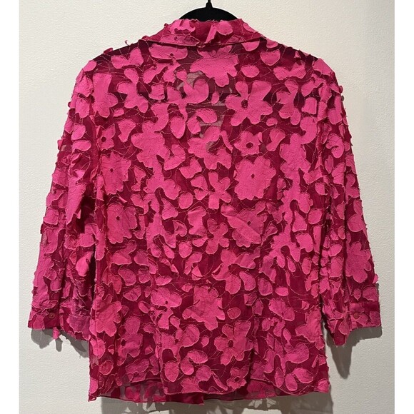 Multiples Shirt Womens Medium Button Up Pink Appliqué 3D Sheer Art To Wear - Picture 2 of 8